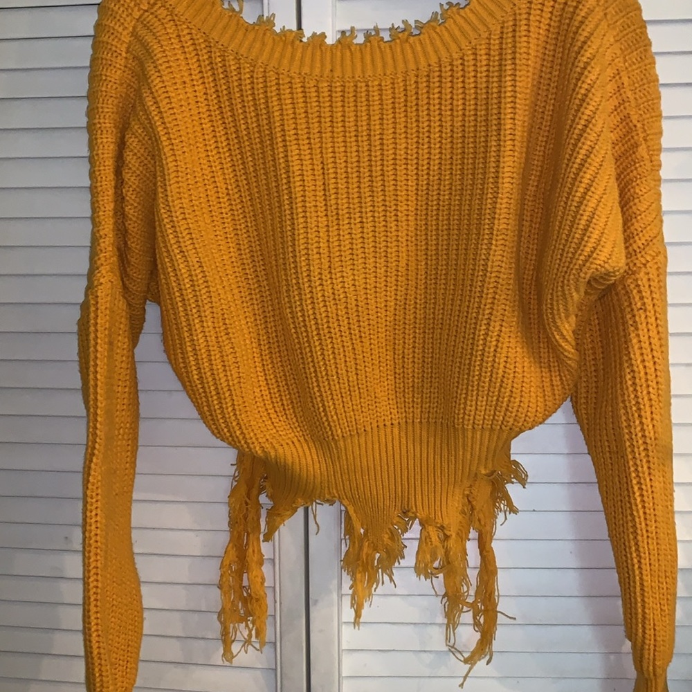 Vintage BSBW distressed mustard colored sweater